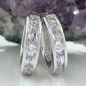 Creolen Ohrringe Zirkonia rhodiniert 925 Sterlingsilber