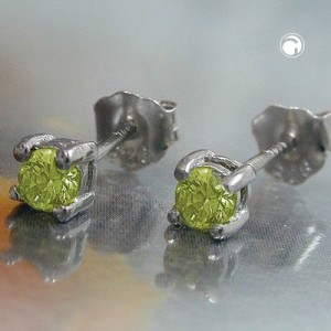 Ohrstecker 3mm Glas oliv 925 Sterlingsilber