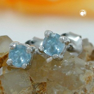 Ohrstecker 3mm aqua Glas 925 Sterlingsilber