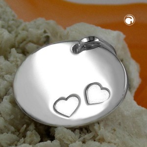 Anhänger oval mit 2 Herzen 925 Sterlingsilber