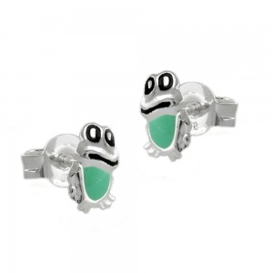 Ohrstecker Frosch grün-schwarz 925 Sterlingsilber
