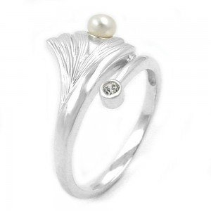 Ring Ginkgoblatt Zirkonia 925 Silber Größe 58