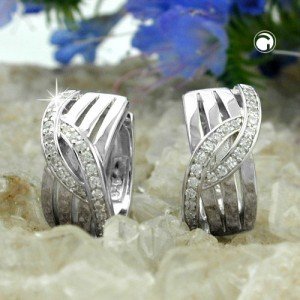 Creolen Ohrringe überkreuzt Zirkonia 925 Sterlingsilber