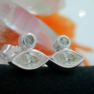 Ohrstecker Zirkonia mit synth Aquamarin 925 Sterlingsilber