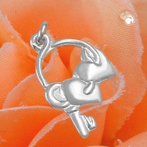 Anhänger 2x Herz u. Schlüssel glänzend 925 Sterlingsilber