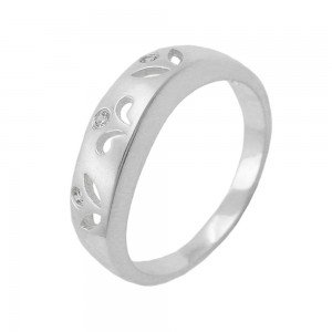 Ring durchbrochen matt 3x Zirkonias 925 Silber Größe 54