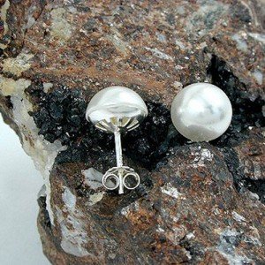 Ohrstecker 10mm Perle Imitat halbhoch 925 Sterlingsilber