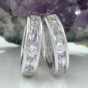 Creolen Ohrringe Zirkonia rhodiniert 925 Sterlingsilber