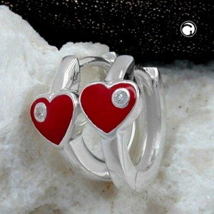 Creolen Ohrringe Herz rot mit Zirkonia 925 Sterlingsilber