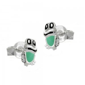 Ohrstecker Frosch grün-schwarz 925 Sterlingsilber