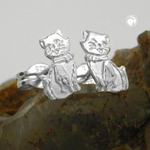 Ohrstecker Katze matt-glänzend 925 Sterlingsilber