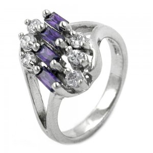Ring Zirkonia 9,6mm amethyst-weiß 925 Silber Größe 62