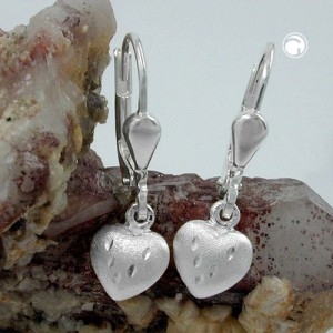 Ohrring Herz matt-diamantiert 925 Sterlingsilber