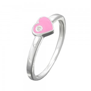 Ring Kinderring mit Herz rosa 925 Silber Größe 48
