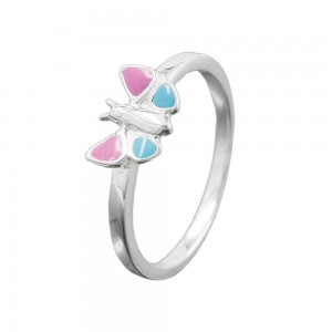Ring Kinderring Schmetterling rosa hellblau 925 Silber Größe 46
