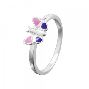 Ring Kinderring Schmetterling lila-pink lackiert 925 Silber Gr. 48