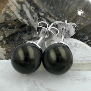 Ohrstecker 8mm Perle schwarz 925 Sterlingsilber