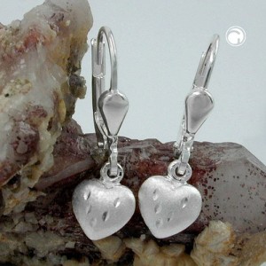 Ohrring Herz-matt-diamantiert 925 Sterlingsilber