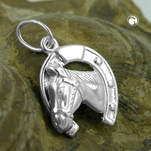 Anhänger Pferd mit Hufeisen 925 Sterlingsilber