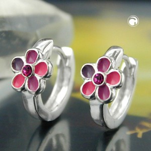 Creolen Ohrringe Blume pink-lackiert 925 Sterlingsilber