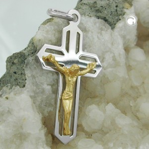 Anhänger Kreuz Jesus bicolor 925 Sterlingsilber