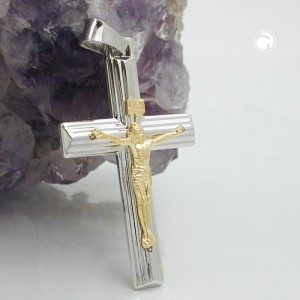 Anhänger Kreuz Jesus bicolor 925 Sterlingsilber