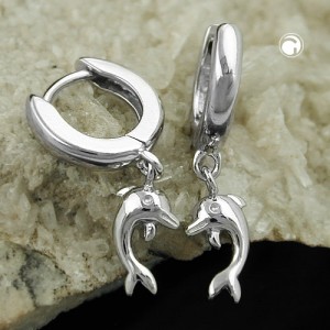 Creolen Ohrringe mit Delfin-Anhänger 925 Sterlingsilber