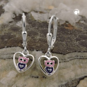 Ohrring kleine Eule im Herz 925 Sterlingsilber