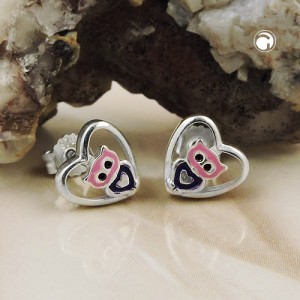 Ohrstecker kleine Eule im Herz 925 Sterlingsilber
