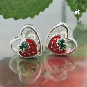 Ohrstecker Erdbeere im Herz 925 Sterlingsilber