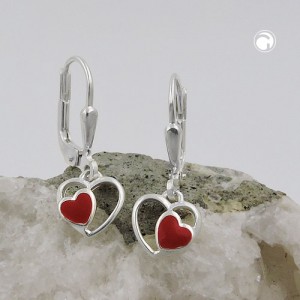 Ohrring rotes Herz im Herz 925 Sterlingsilber