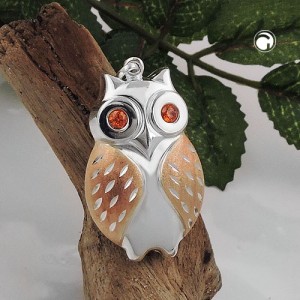 Anhänger Eule matt-glänzend bicolor 925 Sterlingsilber