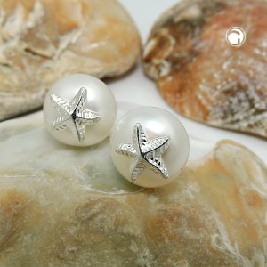 Ohrstecker Seestern auf Perle 925 Sterlingsilber