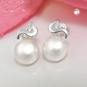 Ohrstecker Perle mit Zirkonia 925 Sterlingsilber