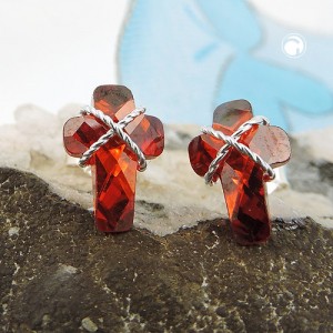 Ohrstecker Kreuz Zirkonia-granat 925 Sterlingsilber