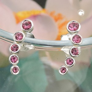 Ohrstecker 5 Glas-Steine pink 925 Sterlingsilber