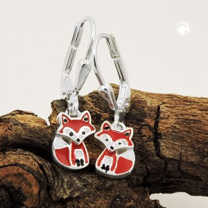 Ohrring Fuchs rot-weiß-schwarz lackiert 925 Sterlingsilber
