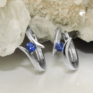 Creolen Ohrringe Zirkonia blau 925 Sterlingsilber