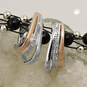 Creolen Ohrringe Zirkonia weiß bicolor rotvergoldet rhodiniert 925 Sterlingsilber