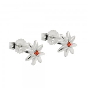 Stecker Blume glänzend mit Zirkonia rot-orange 925 Sterlingsilber