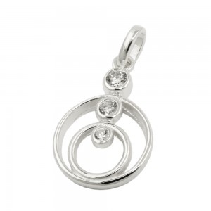 Anhänger 2 Ringe mit 3 Zirkonias 925 Sterlingsilber
