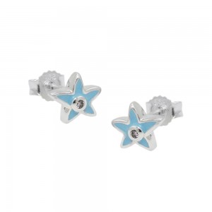 Stecker Kinderohrring Stern hellblau Zirkonia pink 925 Sterlingsilber