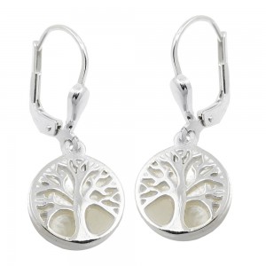 Ohrhänger Ohrringe Brisur Baum des Lebens mit Perlmutt 925 Sterlingsilber