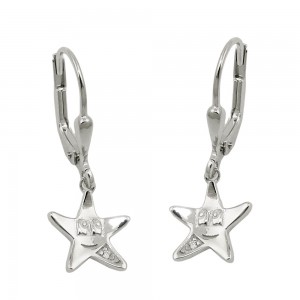 Ohrhänger Ohrringe Brisur Stern mit Gesicht Zirkonia weiß rhodiniert 925 Sterlingsilber