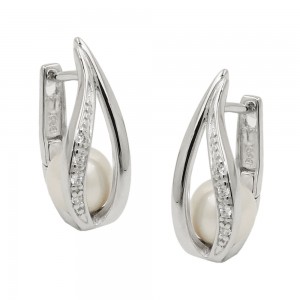 Creolen Klappscharnier Zirkonia Zuchtperle rhodiniert 925 Sterlingsilber