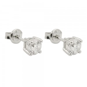 Stecker Zirkonia viereckig gefasst rhodiniert 925 Sterlingsilber