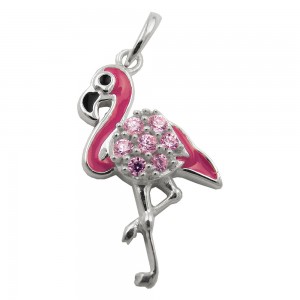 Anhänger Stelzenvogel pink mit rosa Zirkonias 925 Sterlingsilber