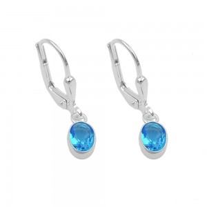 Ohrhänger Ohrringe Brisur ovaler Glasstein blau-türkis 925 Sterlingsilber
