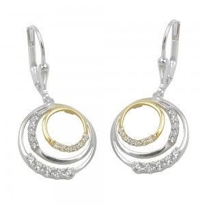 Ohrhänger Ohrringe Brisur Kreise bicolor mit Zirkonias 925 Sterlingsilber