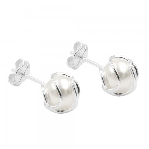 Stecker Imitatperle weißwachs umwickelt 925 Sterlingsilber